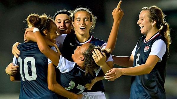 The U.S. U-17 Women celebrate during the 2013 CONCACAF U-17 women's championship. Photo property of CONCACAF.com