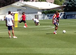 RSL captain Kyle Beckerman takes a shot at training. (Photo: Liviu Bird/SoccerWire.com)