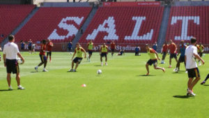 Real Salt Lake trains on its home field at Rio Tinto Stadium. (Photo: Liviu Bird/SoccerWire.com)