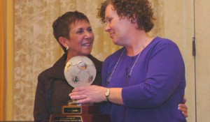 Louise Waxler with Kathie Diapoulis (Image courtesy of NSCAA)