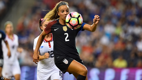 Kansas City, KS. - July 22, 2016: The U.S. Women's National team go up 3-0 over Costa Rica with a contributing goal by Mallory Pugh in first half play during a friendly match in preparation for the Olympics at Children's Mercy Park.